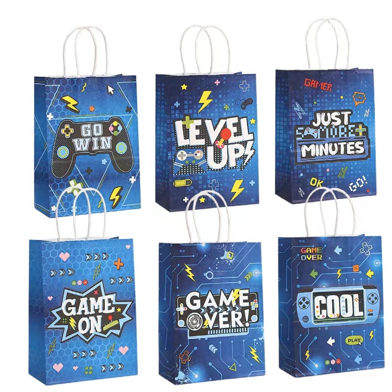 Party Games Gender Reveal - 6/24 個ビデオゲームテーマ紙ギフト包装袋ゲームオーバーキャンディクッキーバッグ子供男の子誕生日ゲームナイトパーティー装飾
