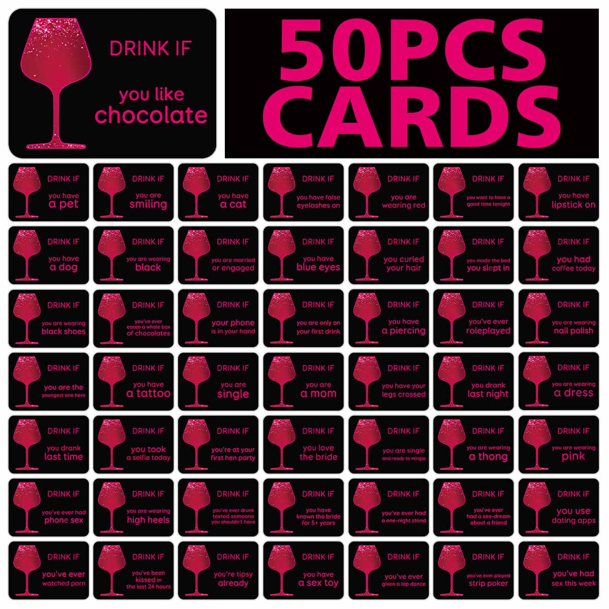 Party Games Bridal Shower - 50枚入り独身最後のパーティー用ドリンクカード、ブライダルシャワー用ドリンクカード、結婚式前集まり、ハウスパーティー、花嫁へのギフトに