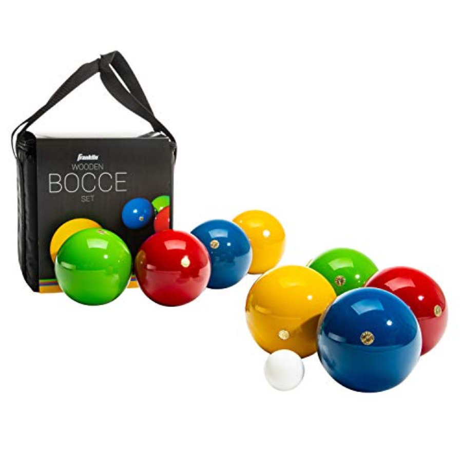 Bocce Ball Lawn - ボッチェボールセット 木製ボール8個とパリーノ1個 ビーチ、裏庭、芝生、または屋外パーティー用ゲーム 天然木の色 イタリア製手作り