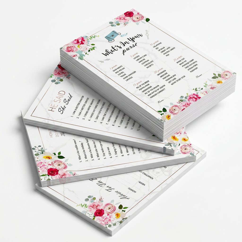ブライダルシャワーゲームカードセット、4つのインタラクティブ - Party Games Bridal Shower のレビューと価格