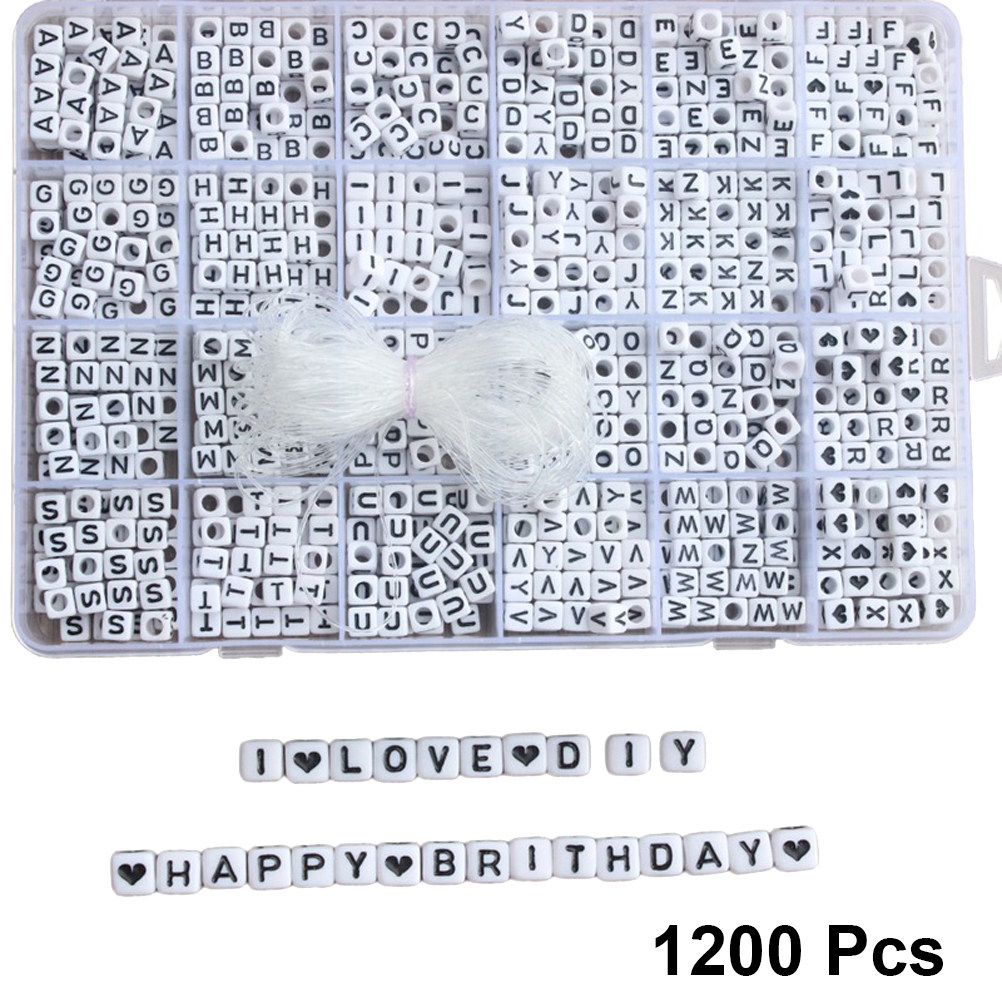 1200個のアルファベットビーズセット 6mm角型アクリルキ - Party Games Name のレビューと価格