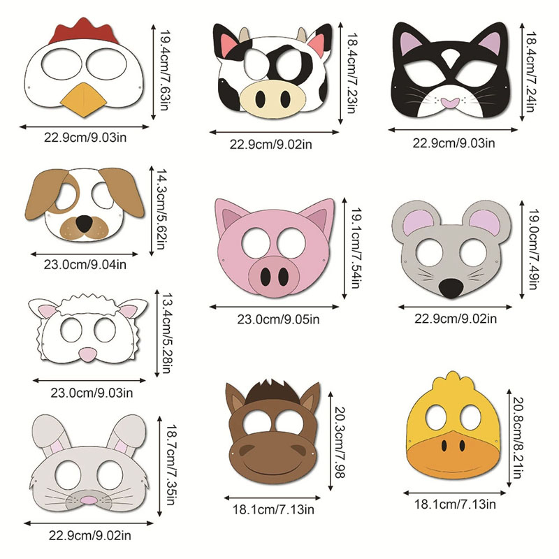 10 個ファームテーマ漫画動物クリエイティブコスプレ紙マスク - Party Games Gender Reveal のレビューと価格