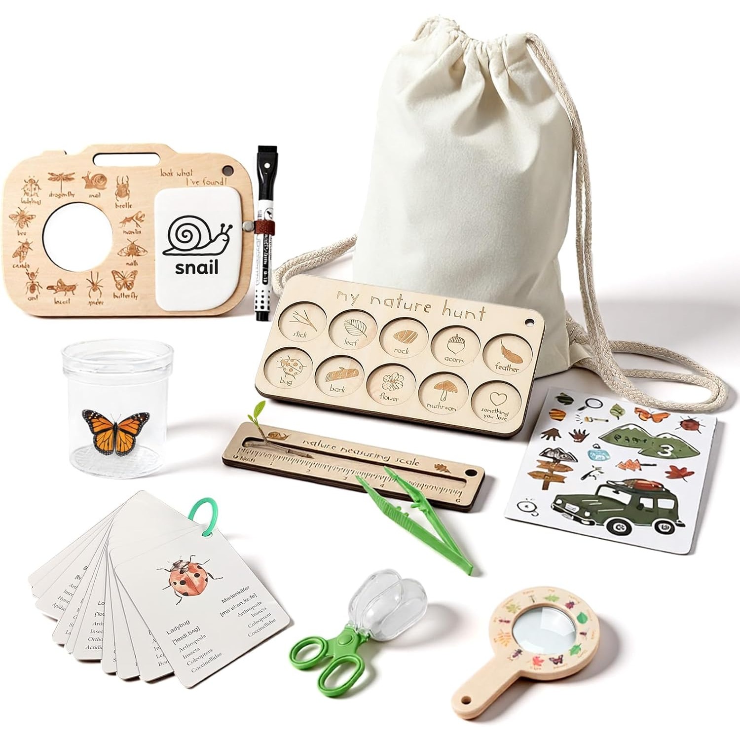 子供用虫捕りキット、虫箱、学習カード、観察ボード付き、屋外遊 - Scavenger Hunt Card のレビューと価格
