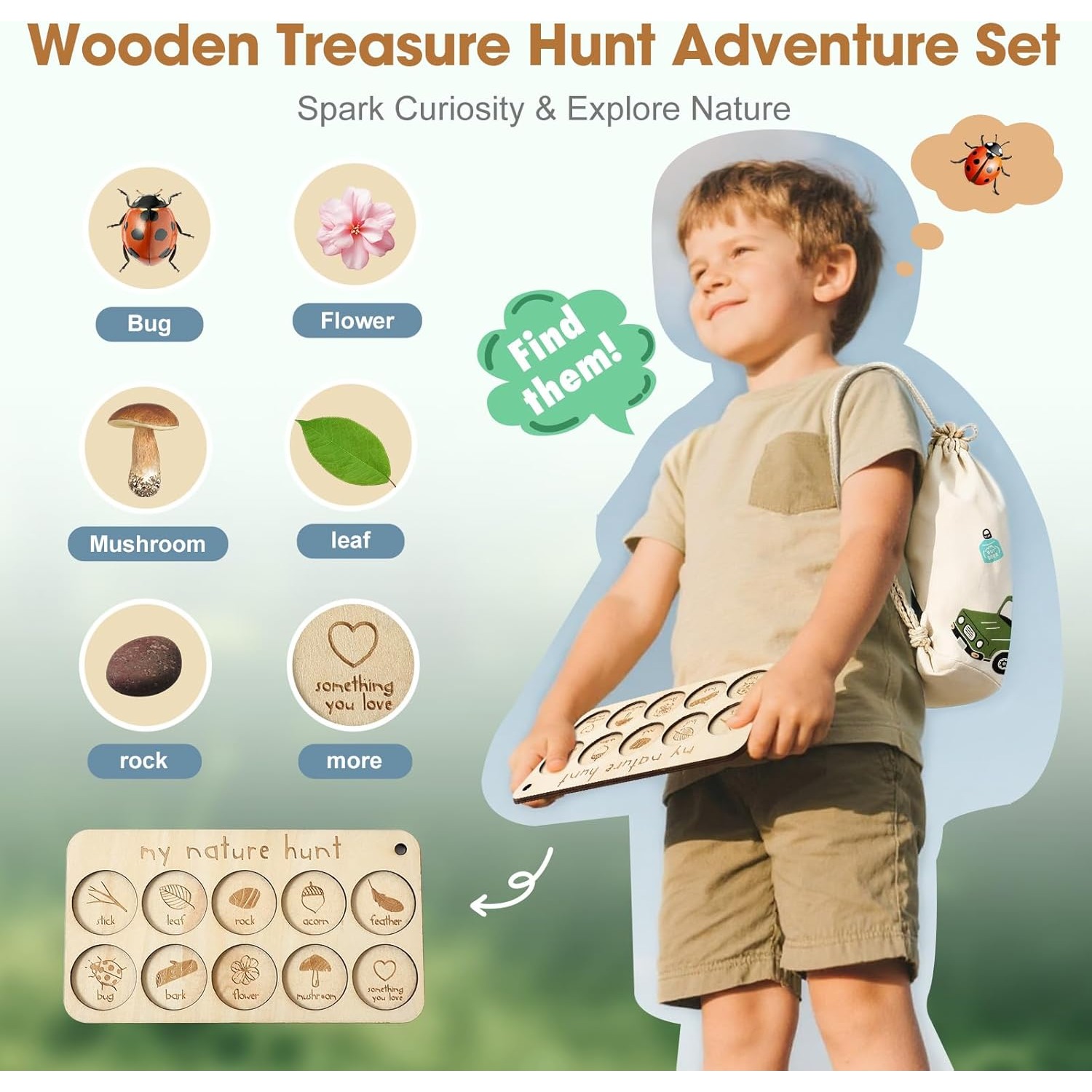 子供用虫捕りキット、虫箱、学習カード、観察ボード付き、屋外遊 - Scavenger Hunt Card のレビューと価格