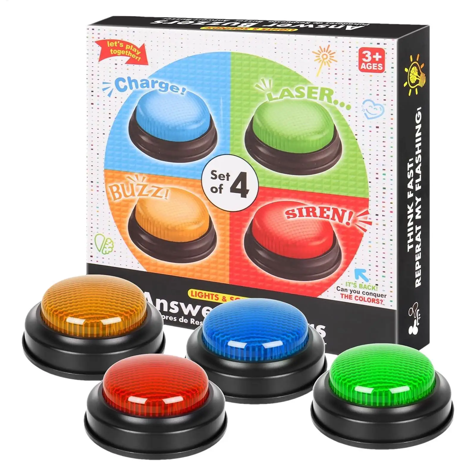 ゲームブザー 4個セット クイックアンサーボタン ライト付き - Party Games Gender Reveal のレビューと価格